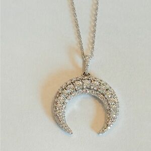 Elegant 1.5  carat Diamond Crescent Moon Pendant Necklace